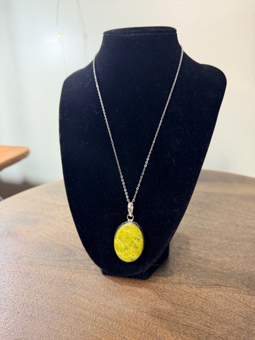 Yellowish-green Atlantisite Oval Pendant Necklace 925